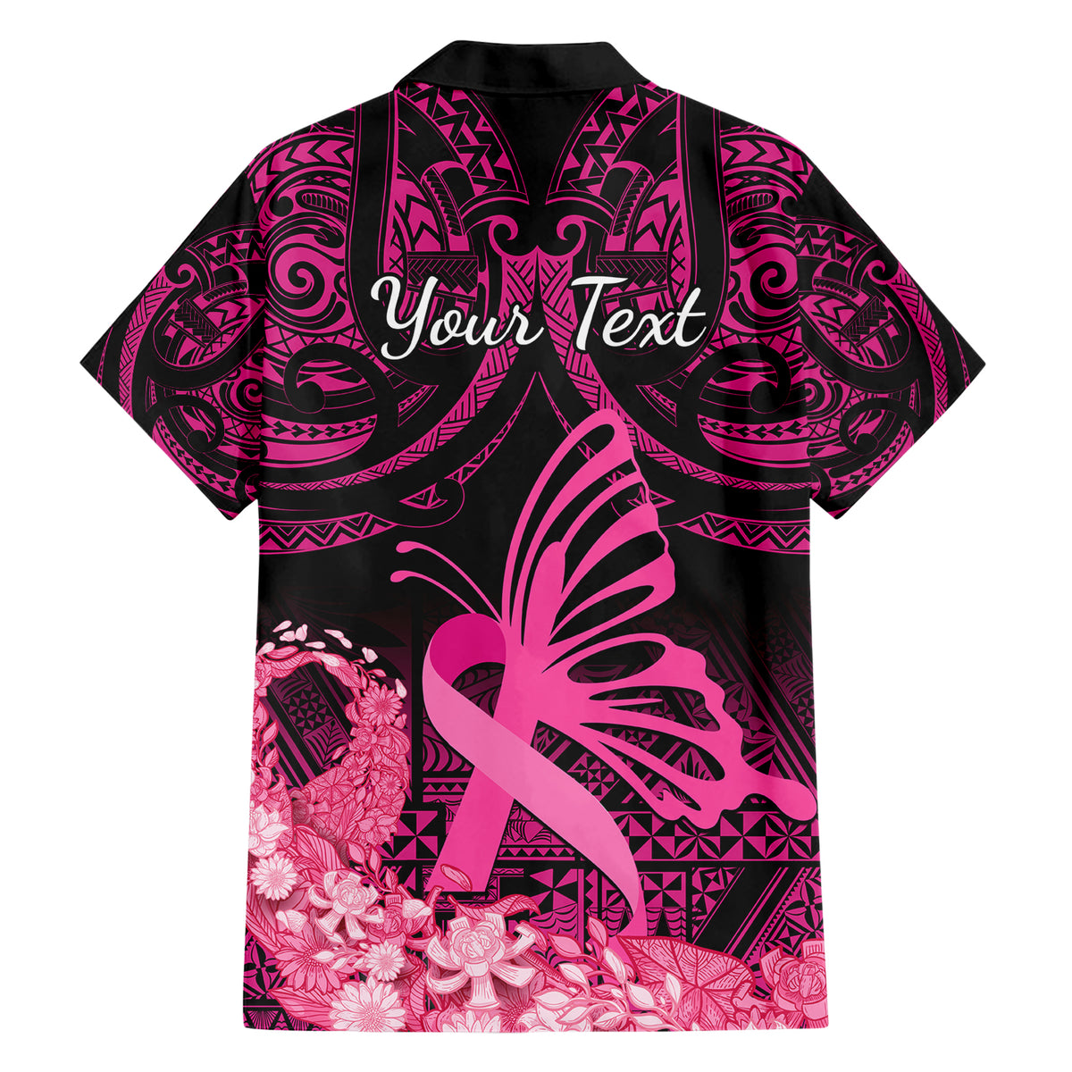 Presonalised Tonga Breast Cancer Awareness Family Matching Short Sleeve Bodycon Dress and Hawaiian Shirt Pink Ribbon Brave Strong Warrior Tongan Ngatu Pattern LT14 - Polynesian Pride