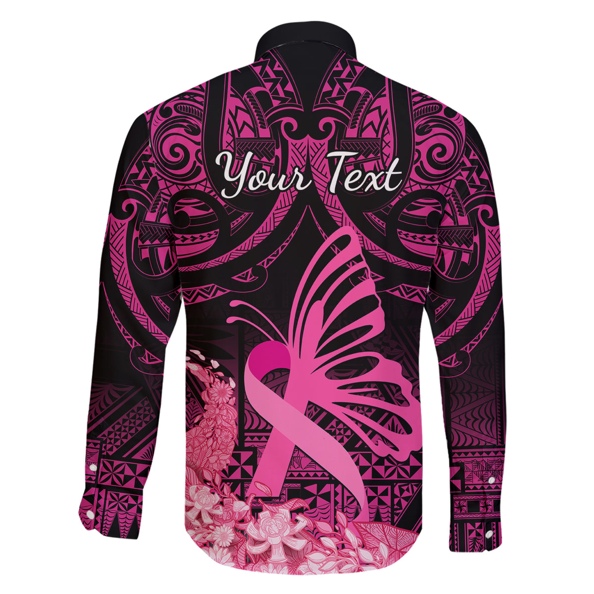 Presonalised Tonga Breast Cancer Awareness Family Matching Short Sleeve Bodycon Dress and Hawaiian Shirt Pink Ribbon Brave Strong Warrior Tongan Ngatu Pattern LT14 - Polynesian Pride