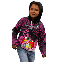 Presonalised Tonga Breast Cancer Awareness Kid Hoodie Pink Ribbon Brave Strong Warrior Tongan Ngatu Pattern LT14 - Polynesian Pride