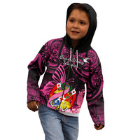 Presonalised Tonga Breast Cancer Awareness Kid Hoodie Pink Ribbon Brave Strong Warrior Tongan Ngatu Pattern LT14 - Polynesian Pride