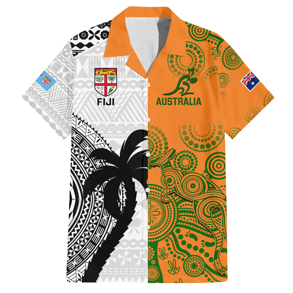 Fiji And Australia Rugby Family Matching Off Shoulder Maxi Dress and Hawaiian Shirt 2023 World Cup Aboriginal Mix Tapa Pattern LT14 Mom's Dress Gold - Polynesian Pride