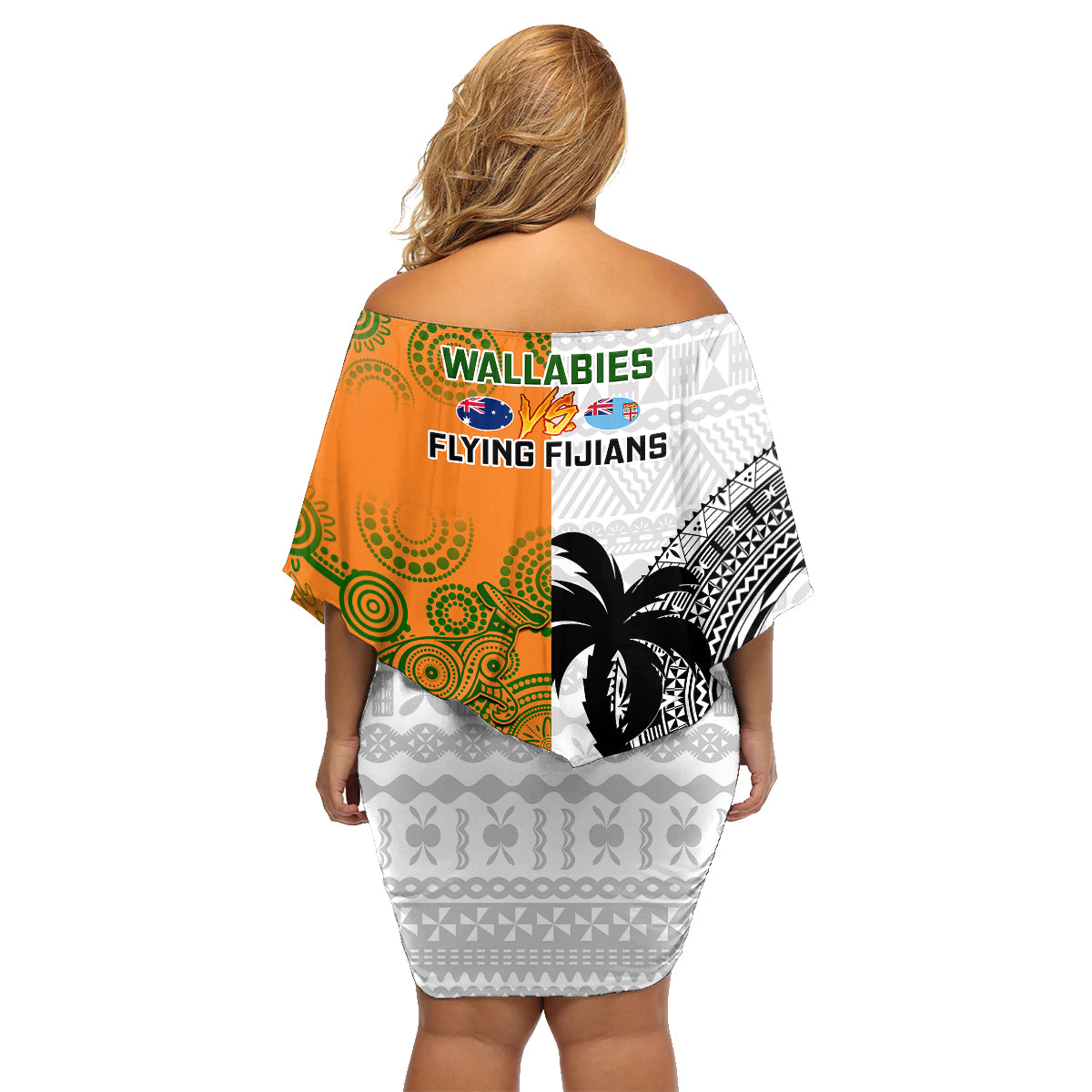 fiji-and-australia-rugby-family-matching-off-shoulder-short-dress-and-hawaiian-shirt-2023-world-cup-aboriginal-mix-tapa-pattern