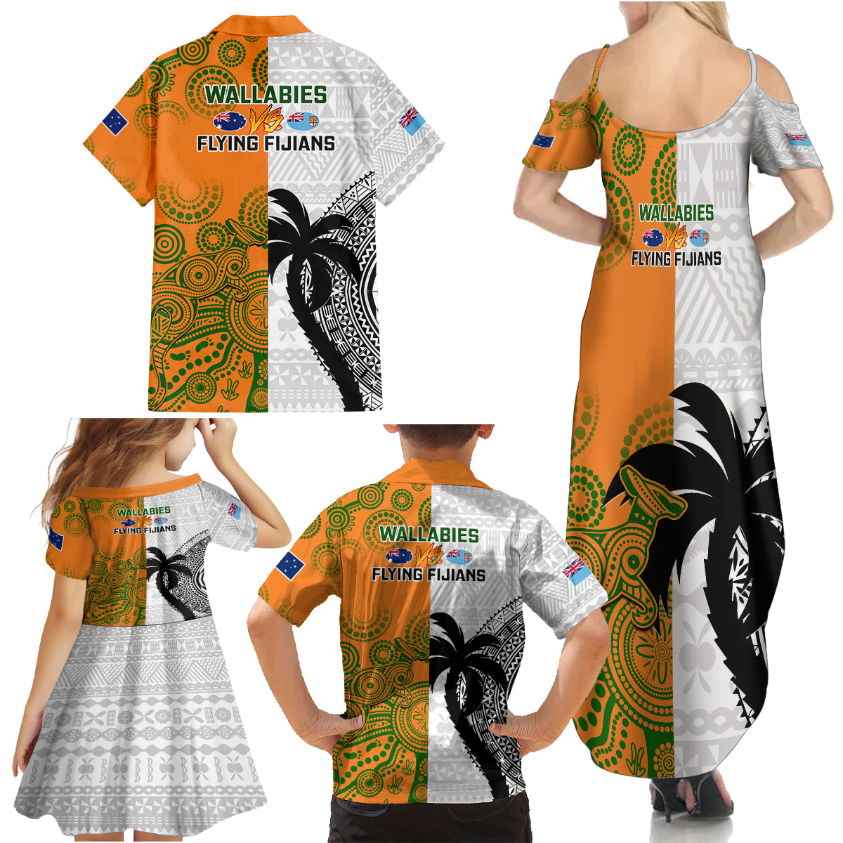 Fiji And Australia Rugby Family Matching Summer Maxi Dress and Hawaiian Shirt 2023 World Cup Aboriginal Mix Tapa Pattern LT14 - Polynesian Pride