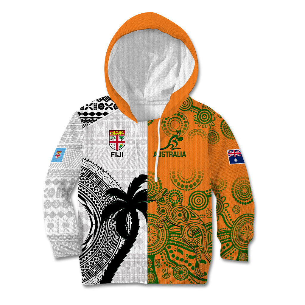 Fiji And Australia Rugby Kid Hoodie 2023 World Cup Aboriginal Mix Tapa Pattern LT14 Gold - Polynesian Pride