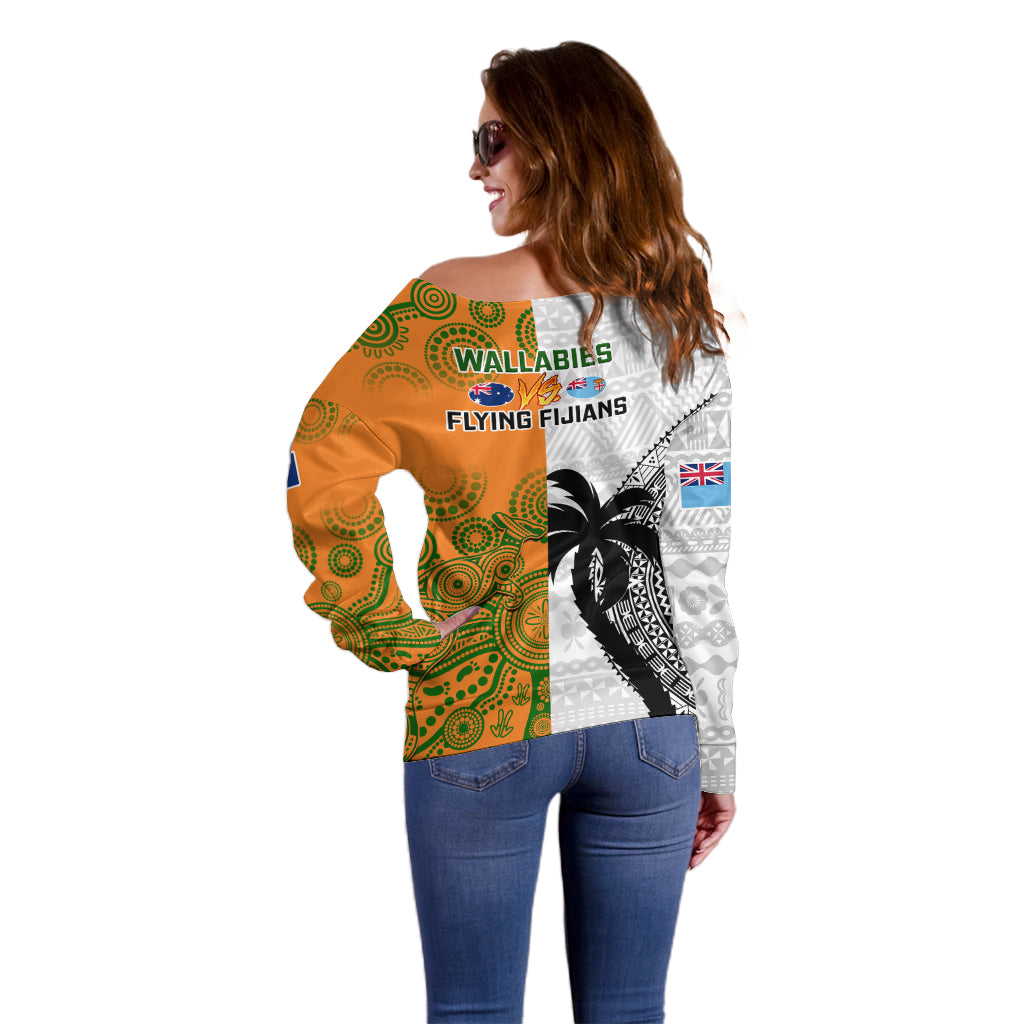 fiji-and-australia-rugby-off-shoulder-sweater-2023-world-cup-aboriginal-mix-tapa-pattern