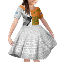 Custom Fiji And Australia Rugby Family Matching Summer Maxi Dress and Hawaiian Shirt 2023 World Cup Aboriginal Mix Tapa Pattern LT14 Daughter's Dress Gold - Polynesian Pride
