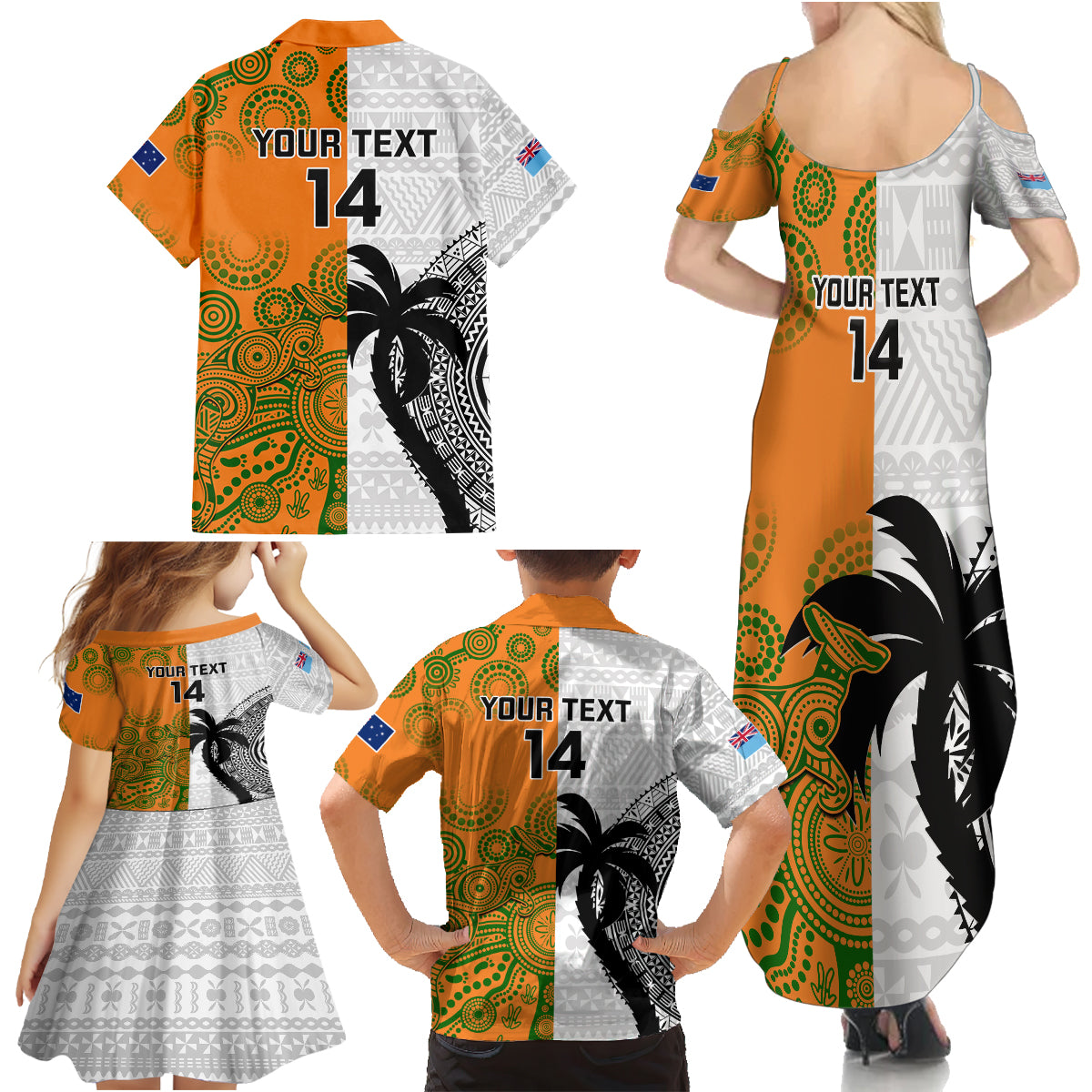 Custom Fiji And Australia Rugby Family Matching Summer Maxi Dress and Hawaiian Shirt 2023 World Cup Aboriginal Mix Tapa Pattern LT14 - Polynesian Pride