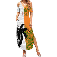 Custom Fiji And Australia Rugby Family Matching Summer Maxi Dress and Hawaiian Shirt 2023 World Cup Aboriginal Mix Tapa Pattern LT14 Mom's Dress Gold - Polynesian Pride