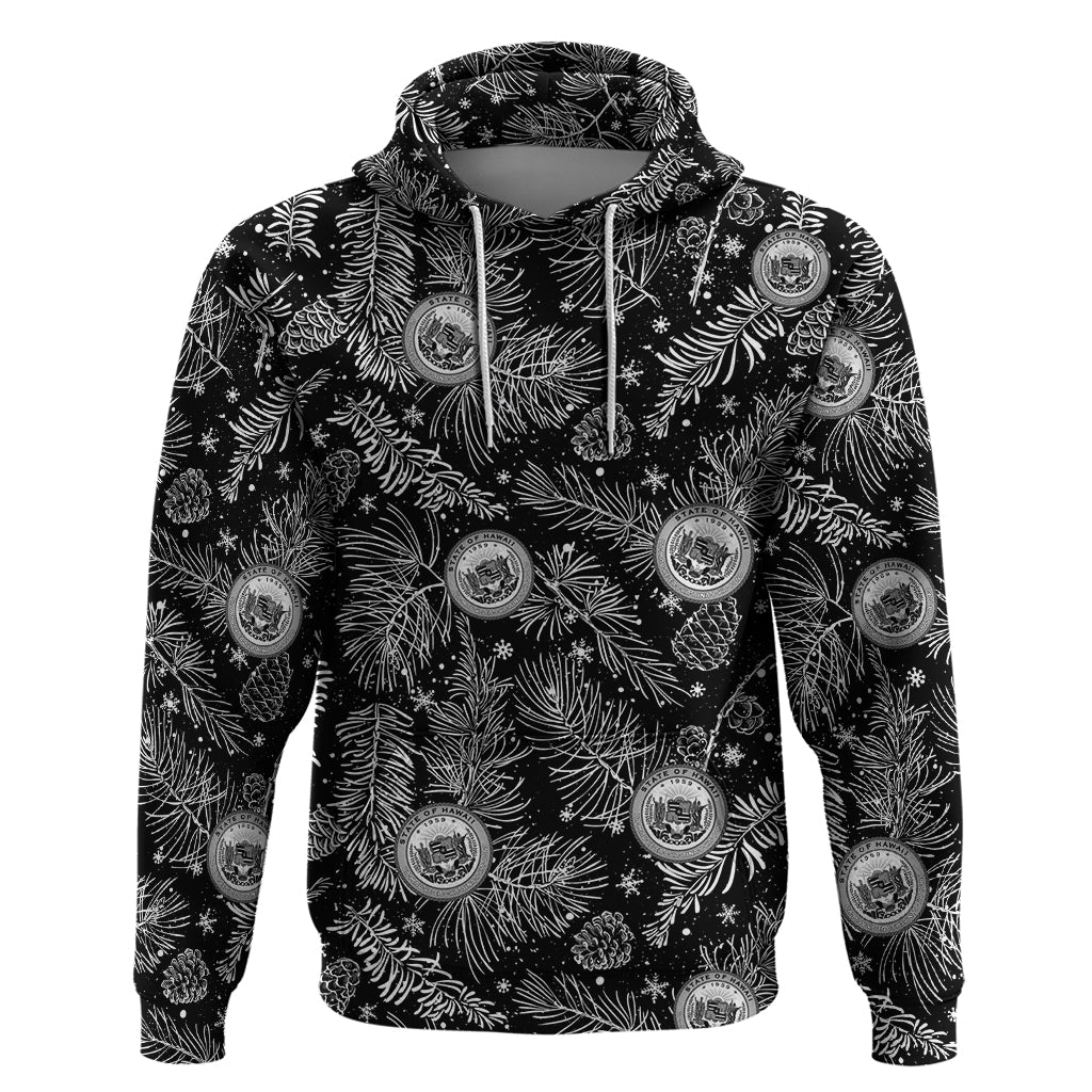 Hawaii Christmas Hoodie Tropical Style With Coat Of Arms LT14 Pullover Hoodie Black - Polynesian Pride