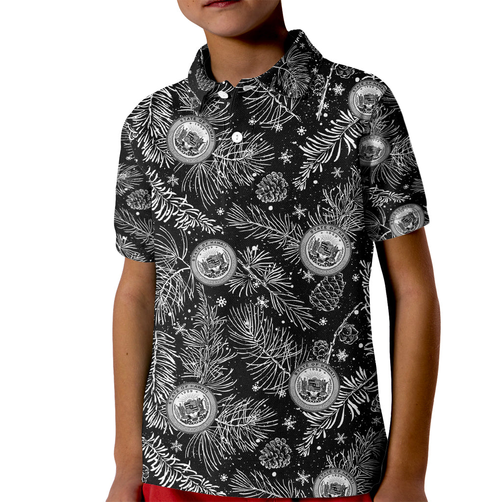 Hawaii Christmas Kid Polo Shirt Tropical Style With Coat Of Arms LT14 Kid Black - Polynesian Pride