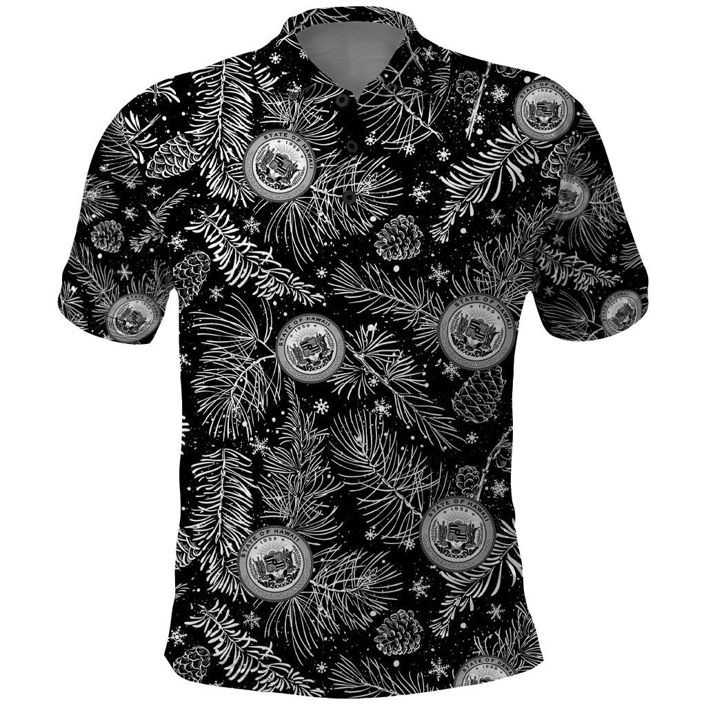Hawaii Christmas Polo Shirt Tropical Style With Coat Of Arms LT14 Black - Polynesian Pride