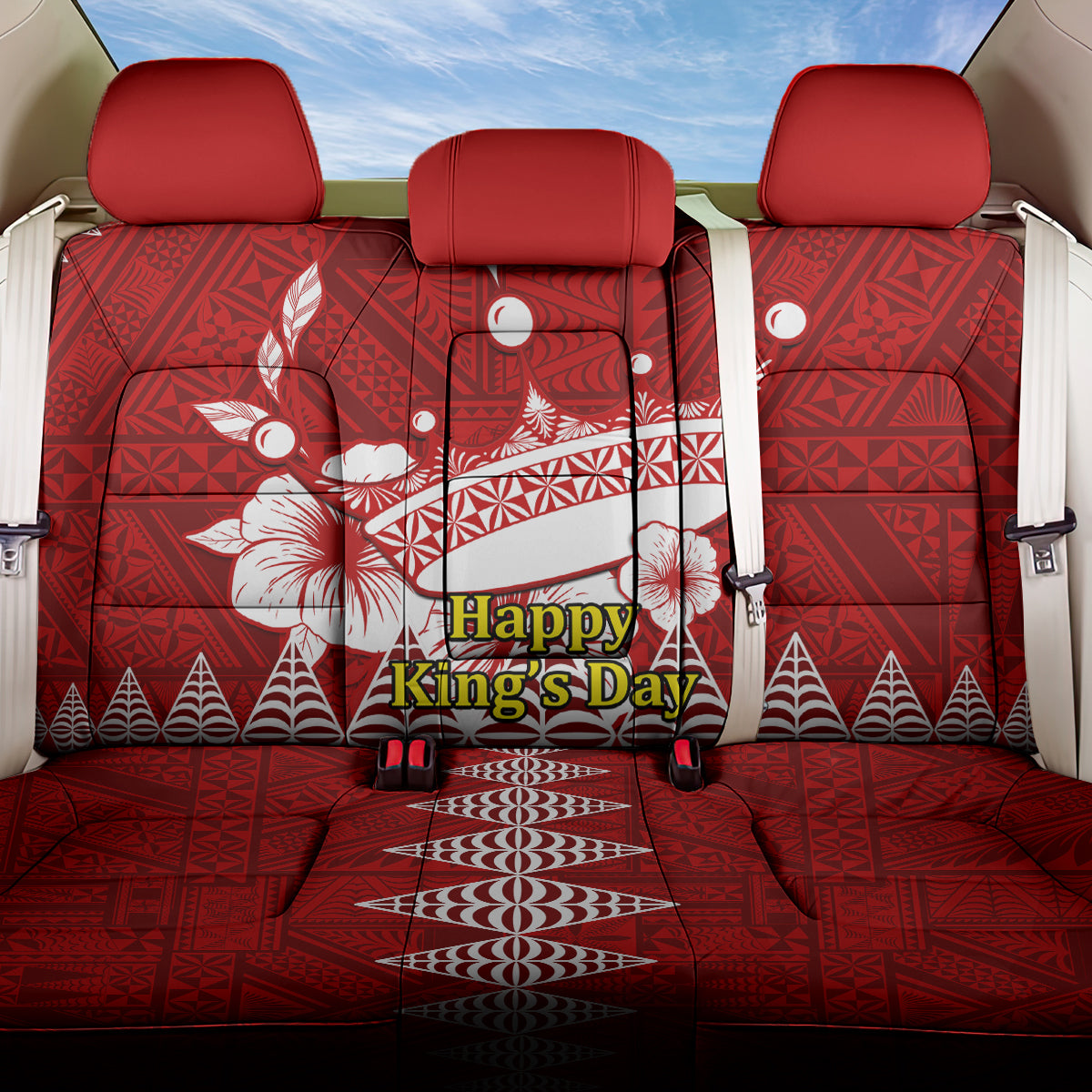 Tonga King Tupou I Day Back Car Seat Cover Tongan Ngatu Pattern With Crown