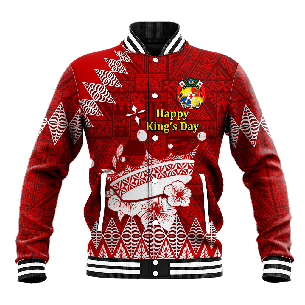 Personalised Tonga King Tupou I Day Baseball Jacket Tongan Ngatu Pattern With Crown LT14 Unisex Red - Polynesian Pride