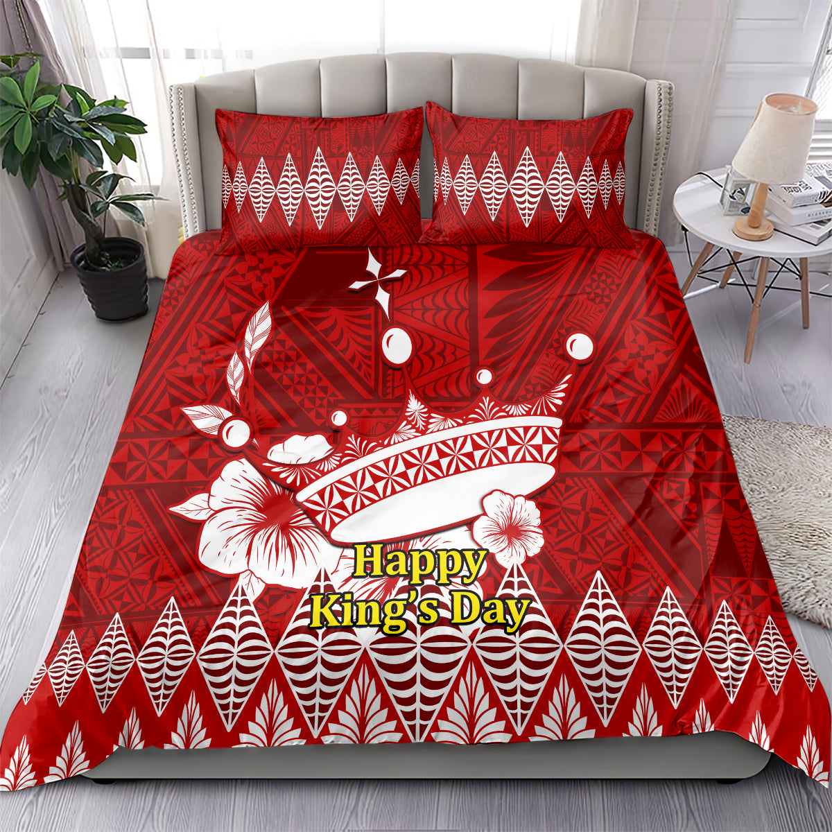 Tonga King Tupou I Day Bedding Set Tongan Ngatu Pattern With Crown LT14 - Polynesian Pride