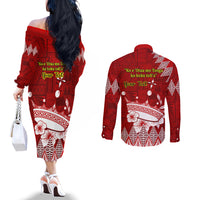 Personalised Tonga King Tupou I Day Couples Matching Off The Shoulder Long Sleeve Dress and Long Sleeve Button Shirt Tongan Ngatu Pattern With Crown LT14 - Polynesian Pride