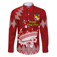 Personalised Tonga King Tupou I Day Family Matching Puletasi Dress and Hawaiian Shirt Tongan Ngatu Pattern With Crown LT14 Dad's Shirt - Long Sleeve Red - Polynesian Pride