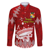 Personalised Tonga King Tupou I Day Family Matching Summer Maxi Dress and Hawaiian Shirt Tongan Ngatu Pattern With Crown LT14 Dad's Shirt - Long Sleeve Red - Polynesian Pride