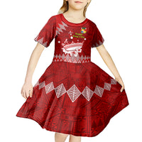 Personalised Tonga King Tupou I Day Kid Short Sleeve Dress Tongan Ngatu Pattern With Crown LT14 - Polynesian Pride