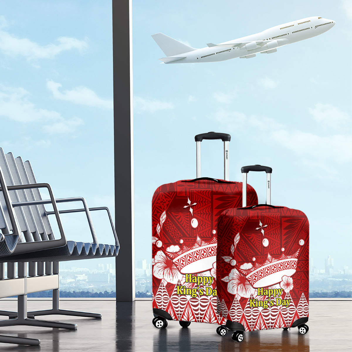 Tonga King Tupou I Day Luggage Cover Tongan Ngatu Pattern With Crown LT14 - Polynesian Pride