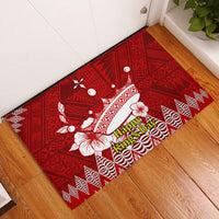 Tonga King Tupou I Day Rubber Doormat Tongan Ngatu Pattern With Crown LT14 Red - Polynesian Pride