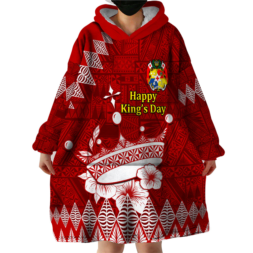 Personalised Tonga King Tupou I Day Wearable Blanket Hoodie Tongan Ngatu Pattern With Crown LT14 - Polynesian Pride