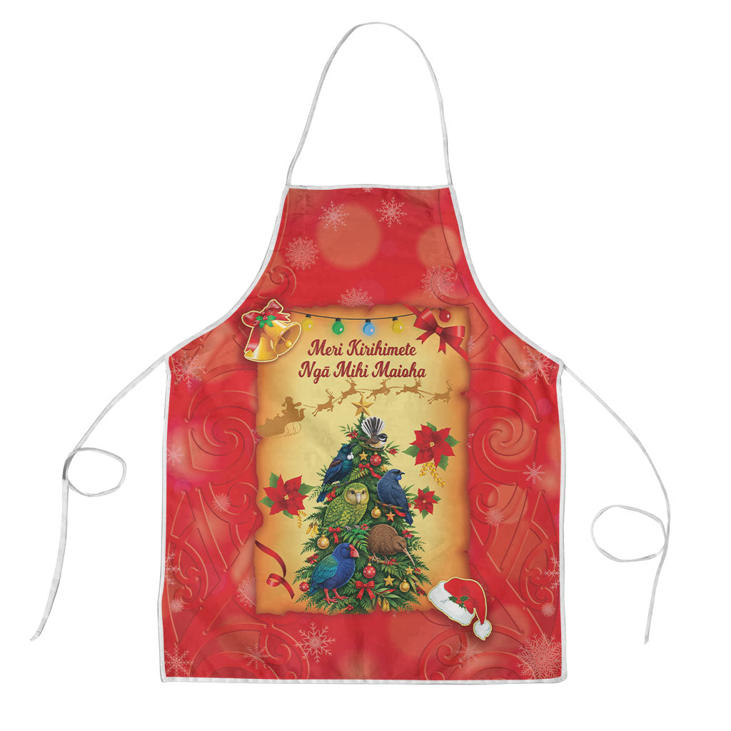 New Zealand Christmas Apron Meri Kirihimete NZ Xmas Tree Animals LT14 Red - Polynesian Pride