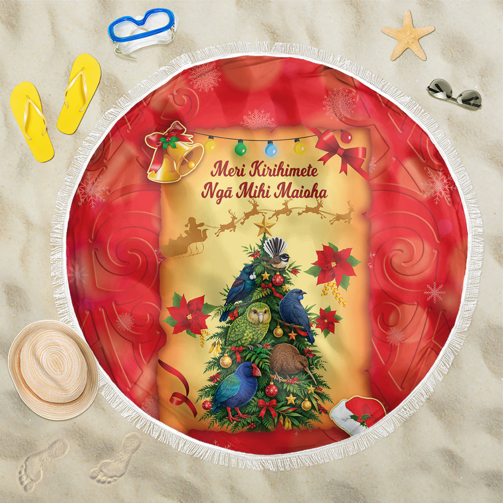 New Zealand Christmas Beach Blanket Meri Kirihimete NZ Xmas Tree Animals LT14 One Size 150cm Red - Polynesian Pride