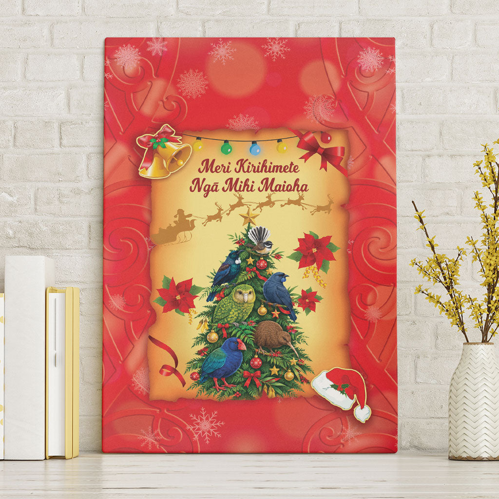 New Zealand Christmas Canvas Wall Art Meri Kirihimete NZ Xmas Tree Animals LT14 Without Frame Red - Polynesian Pride