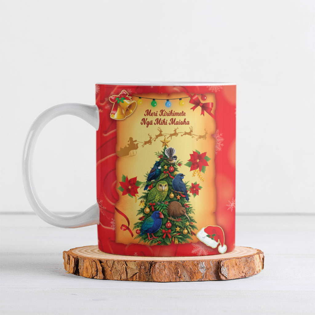 Personalised New Zealand Christmas Ceramic Mug Meri Kirihimete NZ Xmas Tree Animals LT14 Red - Polynesian Pride