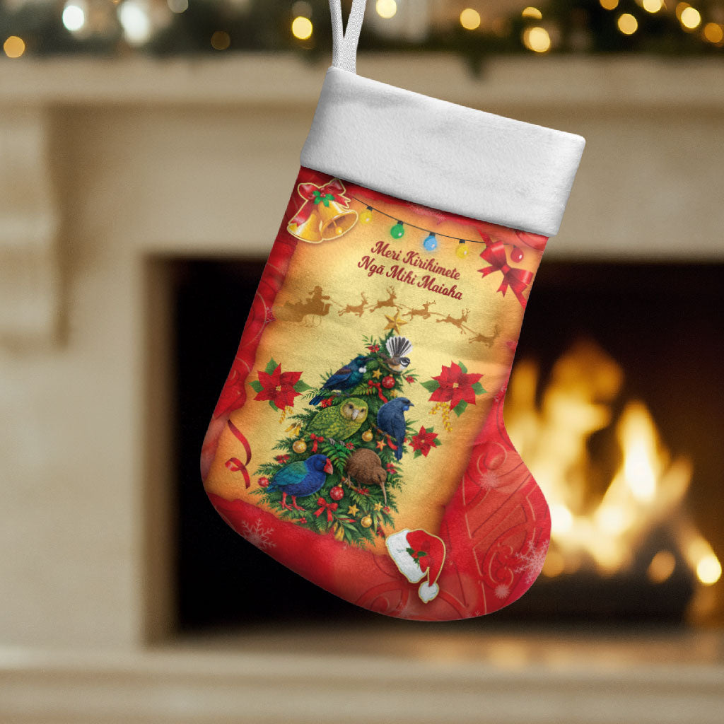 Personalised New Zealand Christmas Stocking Meri Kirihimete NZ Xmas Tree Animals LT14 Set of 2 Red - Polynesian Pride