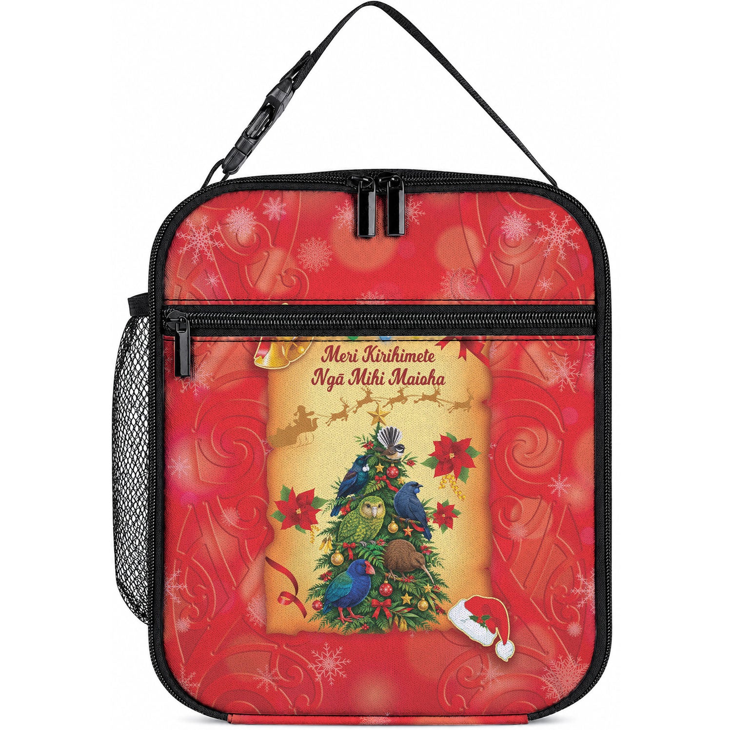 New Zealand Christmas Lunch Bag Meri Kirihimete NZ Xmas Tree Animals LT14 10.2 × 8.3 × 4.3 inch Red - Polynesian Pride