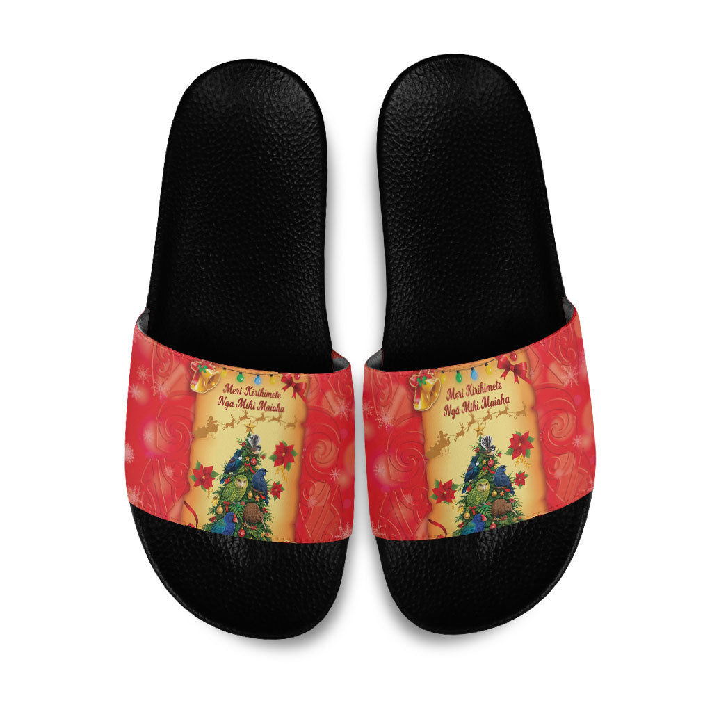 New Zealand Christmas Slide Sandals Meri Kirihimete NZ Xmas Tree Animals LT14 Red - Polynesian Pride