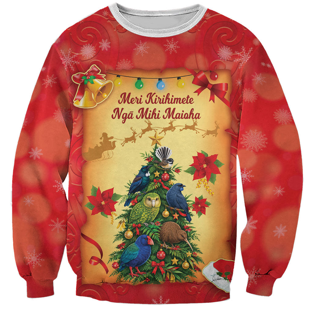 Personalised New Zealand Christmas Sweatshirt Meri Kirihimete NZ Xmas Tree Animals LT14 Unisex Red - Polynesian Pride