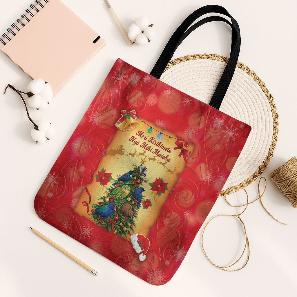 New Zealand Christmas Tote Bag Meri Kirihimete NZ Xmas Tree Animals