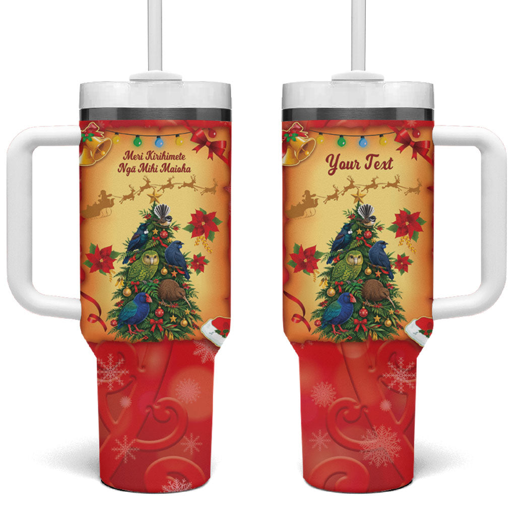 Personalised New Zealand Christmas Tumbler With Handle Meri Kirihimete NZ Xmas Tree Animals LT14 One Size: 40 oz Red - Polynesian Pride