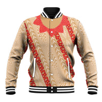 Malo e Lelei Tonga Baseball Jacket Heilala Lei Tongan Ngatu Pattern LT14 Unisex Beige - Polynesian Pride