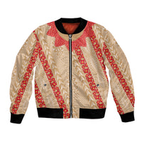 Malo e Lelei Tonga Bomber Jacket Heilala Lei Tongan Ngatu Pattern LT14 Unisex Beige - Polynesian Pride