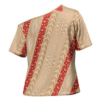 Malo e Lelei Tonga Cross Shoulder Shirt Heilala Lei Tongan Ngatu Pattern LT14 - Polynesian Pride
