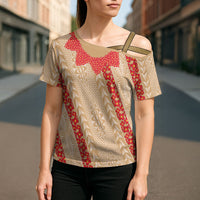 Malo e Lelei Tonga Cross Shoulder Shirt Heilala Lei Tongan Ngatu Pattern LT14 - Polynesian Pride