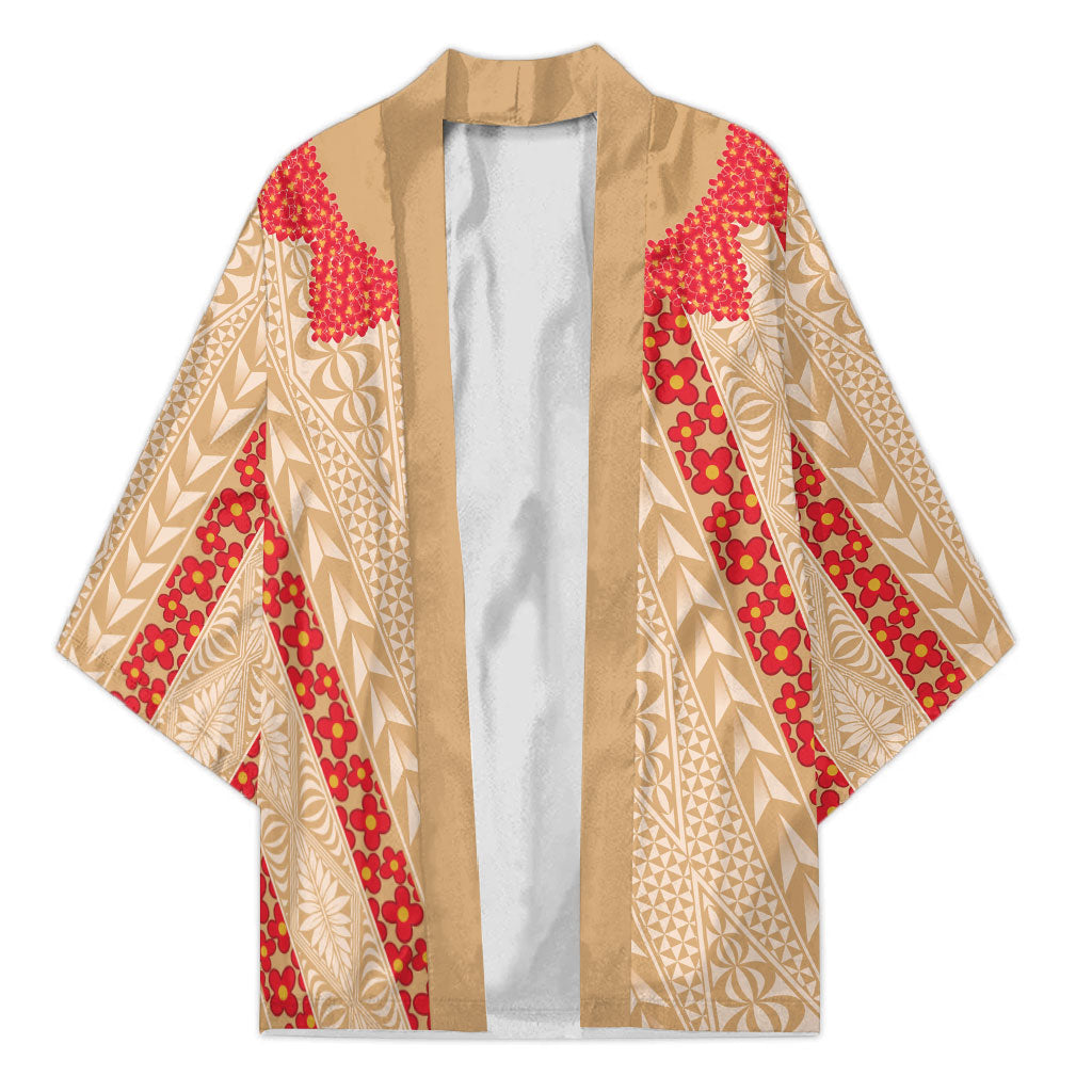 Malo e Lelei Tonga Kimono Heilala Lei Tongan Ngatu Pattern LT14 Unisex Beige - Polynesian Pride