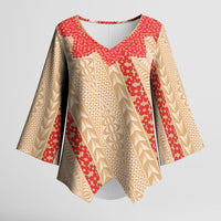 Malo e Lelei Tonga Kimono Sleeve Blouse Heilala Lei Tongan Ngatu Pattern LT14 Female Beige - Polynesian Pride