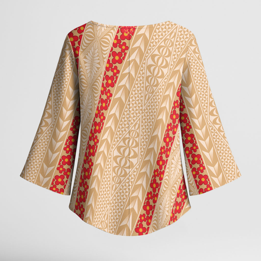 Malo e Lelei Tonga Kimono Sleeve Blouse Heilala Lei Tongan Ngatu Pattern LT14 - Polynesian Pride