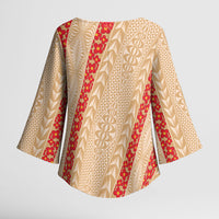 Malo e Lelei Tonga Kimono Sleeve Blouse Heilala Lei Tongan Ngatu Pattern LT14 - Polynesian Pride