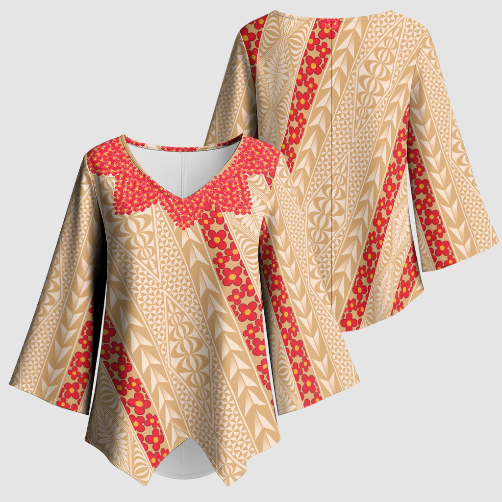 Malo e Lelei Tonga Kimono Sleeve Blouse Heilala Lei Tongan Ngatu Pattern LT14 - Polynesian Pride