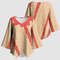 Malo e Lelei Tonga Kimono Sleeve Blouse Heilala Lei Tongan Ngatu Pattern LT14 - Polynesian Pride
