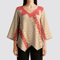 Malo e Lelei Tonga Kimono Sleeve Blouse Heilala Lei Tongan Ngatu Pattern LT14 - Polynesian Pride