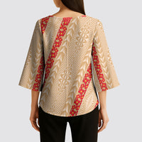 Malo e Lelei Tonga Kimono Sleeve Blouse Heilala Lei Tongan Ngatu Pattern LT14 - Polynesian Pride