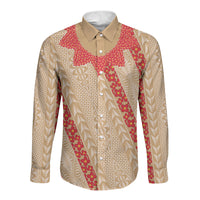 Malo e Lelei Tonga Long Sleeve Button Shirt Heilala Lei Tongan Ngatu Pattern LT14 Unisex Beige - Polynesian Pride