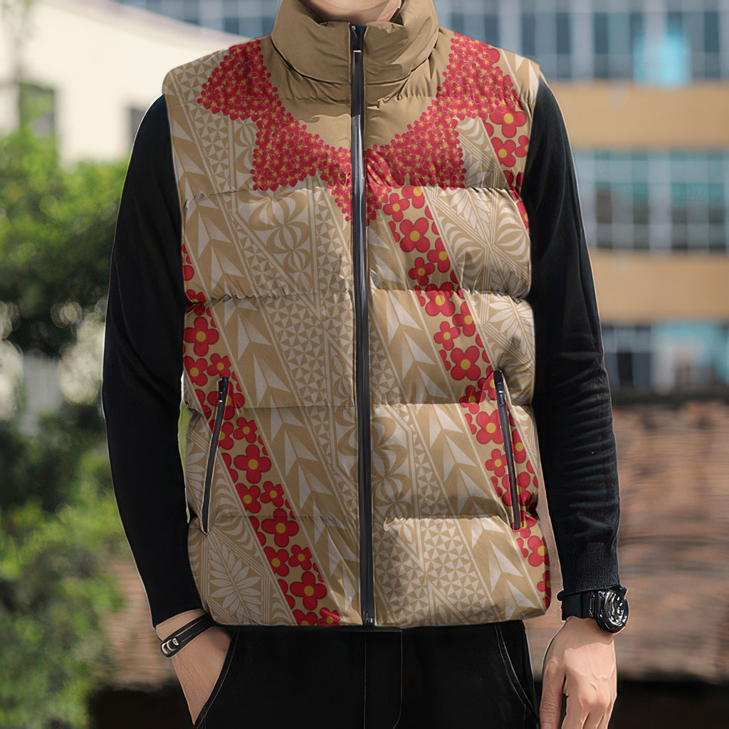 Malo e Lelei Tonga Sleeveless Puffer Jacket Heilala Lei Tongan Ngatu Pattern LT14 - Polynesian Pride