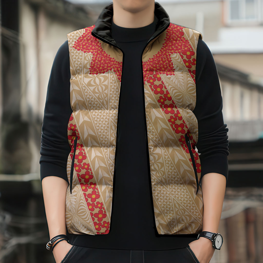 Malo e Lelei Tonga Sleeveless Puffer Jacket Heilala Lei Tongan Ngatu Pattern LT14 - Polynesian Pride